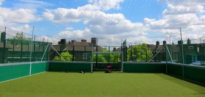 Rooftop mini soccer at the Oval, London, UK